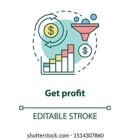 Get profit concept icon. Increase earnings idea thin line illustration. Ecommerce, digital marketing. Financial business plan, money transfer. Vector isolated outline drawing. Editable stroke