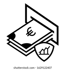 Get profit euro cash machine icon vector with graph in the shield symbol