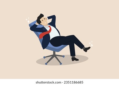 Get promoted, relax or enjoy a new position, a new title, think smart or look for new ideas, smart businessmen sit back and relax in an office chair enjoying a new position.