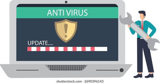 Jetzt mit Techniker und Fortschrittsleiste für Updates auf dem Notebook für Online-Sicherheit und Datensicherheit die Antiviren-Software installieren
