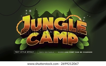 Get ready for adventure with this editable Jungle Camp text effect, perfect for posters, banners, and thrilling designs with a fun outdoorsy feel
