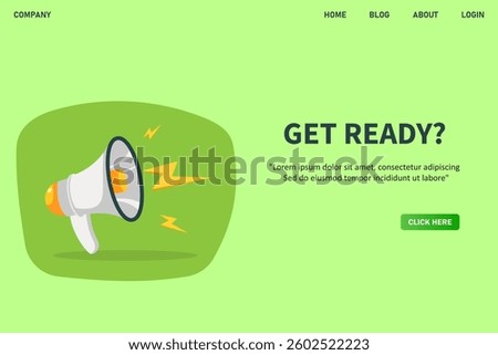 Get ready, banner with megaphone. Get ready speech bubble banner. Vector illustration for retail shopping online marketing template, banner, poster, and background.