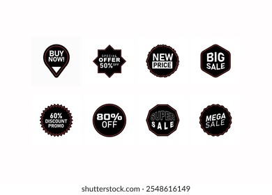 Bereiten Sie sich mit diesem Black Friday Sale Icon Set mit fetten und stilvollen Rabatt- und Werbeplaketten auf das größte Shopping-Event vor. Perfekt für Banner, Flyer, Websites, Social-Media-Beiträge und 