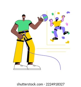 Get ready to climb isolated cartoon vector illustrations. Athlete in special equipment ready for bouldering, climbing up indoor preparation, fitness activity, healthy lifestyle vector cartoon.