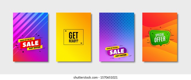 Get ready. Cover design, banner badge. Special offer sign. Advertising discounts symbol. Poster template. Sale, hot offer discount. Flyer or cover background. Coupon, banner design. Vector