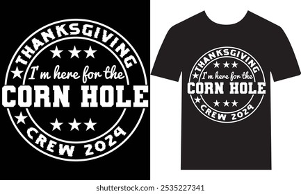 Get ready for a fun-filled Thanksgiving with our "I'm Here for the Corn Hole Crew 2024" t-shirt! Perfect for corn hole enthusiasts and holiday gatherings, this festive tee adds a playful touch to your