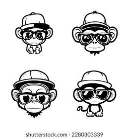 Prepárate para ir a bananas sobre esta bonita colección de logos de monos kawaii. Cada ilustración cuenta con un mono divertido con gafas de sol elegantes que le dan un toque de brillo y encanto