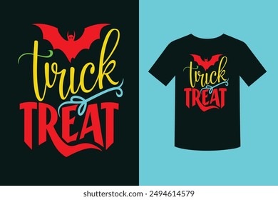 Get ready for Halloween with our "Trick or Treat Halloween T-Shirt Design"! Featuring spooky and fun elements, it's perfect for festive celebrations and adding a touch of frightful fun to your outfit.