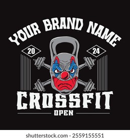 Get ready to laugh and lift with this unique clown CrossFit illustration! Featuring a playful clown with a barbell, it combines humor and fitness for a fun workout vibe!