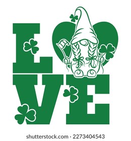 Get ready for a love-filled St. Patrick's Day. Raise a glass to love and laughter with our adorable gnome surrounded by hearts. Download our digital vector illustration. Cheers to a pint full of love!