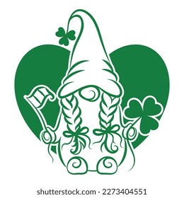 Get ready for a love-filled St. Patrick's Day. Raise a glass to love and laughter with our adorable gnome surrounded by hearts. Download our digital vector illustration. Cheers to a pint full of love!