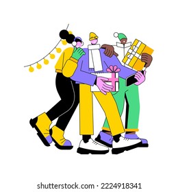 Get ready for a party isolated cartoon vector illustrations. Group of people take selfie with gifts, friends having fun, New Year celebration party, winter holidays entertainment vector cartoon.