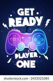Get Ready Player One Phrase With Neon Colored Gamepad