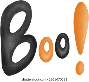 Machen Sie sich bereit, mit unserem "Boo" zu verwöhnen und zu überraschen! Halloween-Wortillustration