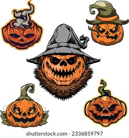 Get ready to spook up your Halloween designs with this set of 5 Angry Jack O' Lantern vector illustrations! 