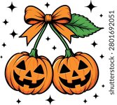Get ready for a spooky yet sweet Halloween with this unique "Pumpkin Cherry" illustration! This high-quality, vibrant design features two smiling Jack-o