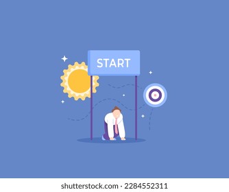 get ready to start the day. a businessman wants to start a new business. an employee or worker is ready to start a new job. way of life and beginnings. illustration concept design. vector elements