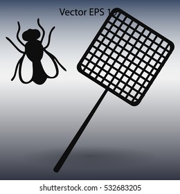 Get rid of flies using a fly swatter vector icon