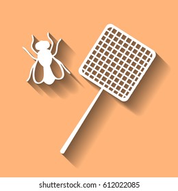 Get rid of flies using a fly swatter vector icon