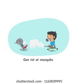 get rid of mosquito cartoon.man hold mosquito sprayer.