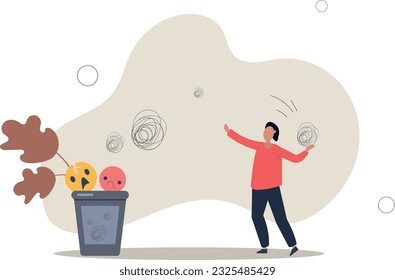 Get rid of work anxiety, stressed and unhappiness emotion, relax to gain happiness concep.flat vector illustration.