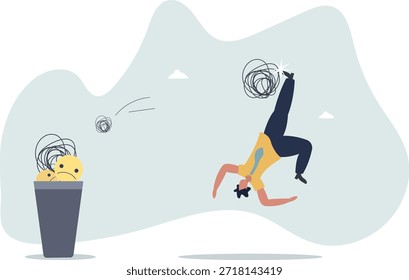 Deshágase de la ansiedad laboral, la emoción estresada e infeliz, relájese para obtener el concepto de felicidad, la vida y el empleo de las personas.