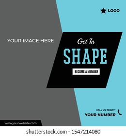 Get in shape post with dynamic shape social media template to promote your brand and advertise on different social media channels. Show sale, offers and discount with these creative designs