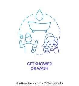 Get shower or wash blue gradient concept icon. Wash body and hair. Decontaminate after radiation emergency abstract idea thin line illustration. Isolated outline drawing. Myriad Pro-Bold font used