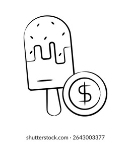 Veja este ícone desenhado à mão mostrando o preço do picolé