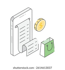 Get a sight of this latest isometric outline icon of online shopping invoice