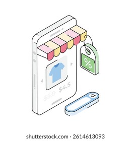 Get a sight of this latest isometric outline icon of online shirt discount