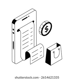 Get a sight of this latest isometric outline icon of online shopping invoice