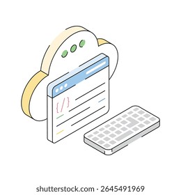 Get a sight of this modern isometric cloud coding icon