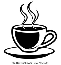 Get a sleek black and white minimalist coffee cup vector illustration, perfect for modern designs, branding, and digital projects. High-quality and stylish, ideal for coffee lovers and creatives.