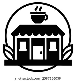 Get a sleek, minimalist black and white cafe symbol for your coffee shop logo. Perfect for branding, this vector illustration enhances your business identity with a modern and elegant touch.
