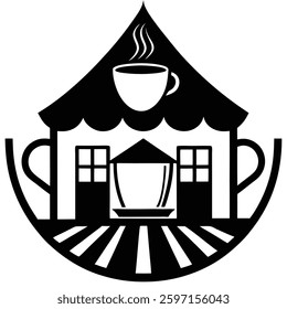 Get a sleek, minimalist black and white cafe symbol for your coffee shop logo. Perfect for branding, this vector illustration enhances your business identity with a modern and elegant touch.