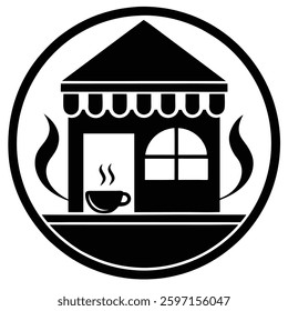 Get a sleek, minimalist black and white cafe symbol for your coffee shop logo. Perfect for branding, this vector illustration enhances your business identity with a modern and elegant touch.