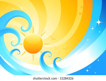 Get some sunny summer with this vector background of the sun and ocean.