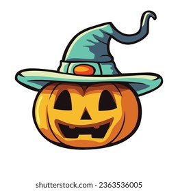 Get spooky vibes with a creepy Halloween pumpkin wearing a witchy hat. Perfect for eerie designs