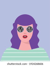Get Up Stand Up Stand Up For your Right illustration.  Inspirational feminist poster. Feminist slogan vector with girl and sunglasses illustration. 
