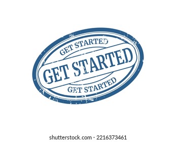 Get started blue round grunge stamp