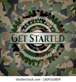 Get Started camouflage emblem. Vector Illustration. Detailed.