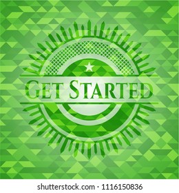 Get Started green emblem with mosaic background