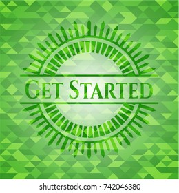 Get Started green emblem with mosaic background