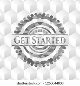 Get Started grey emblem with cube white background
