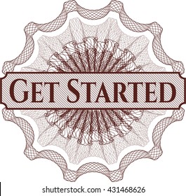Get Started inside money style emblem or rosette