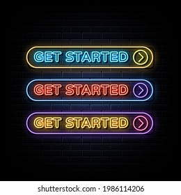 Get started neon sign. neon symbol