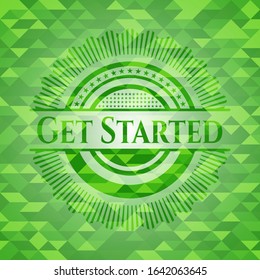 Get Started realistic green mosaic emblem. Vector Illustration. Detailed.