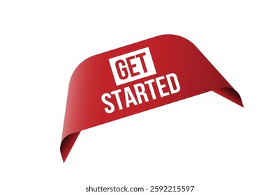 Get started red ribbon label banner.