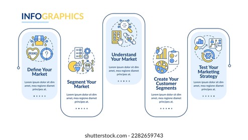 Get started with segmentation blue rectangle infographic template. Data visualization with 5 steps. Editable timeline info chart. Workflow layout with line icons. Lato-Bold, Regular fonts used